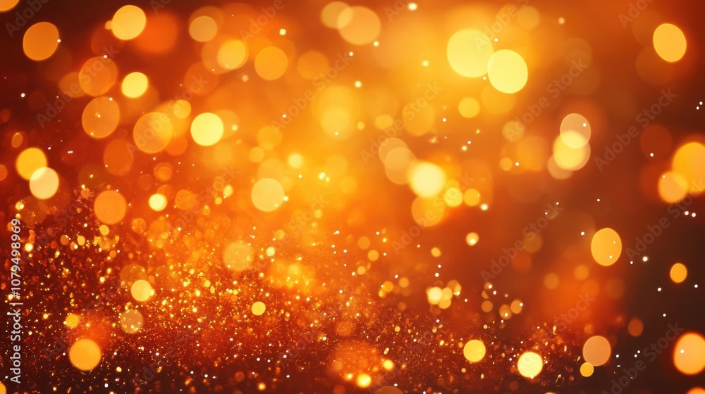 Poster abstract defocused background with vibrant orange tones featuring bright bokeh and glitter effects i