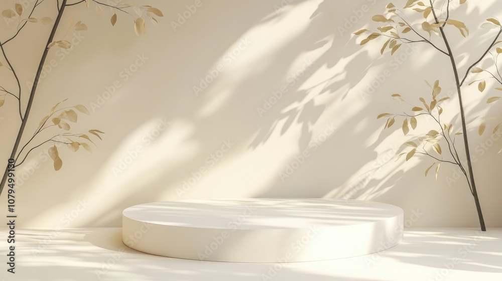 Aufkleber minimalist abstract white podium blocks for product display featuring an empty stage with sunshade s