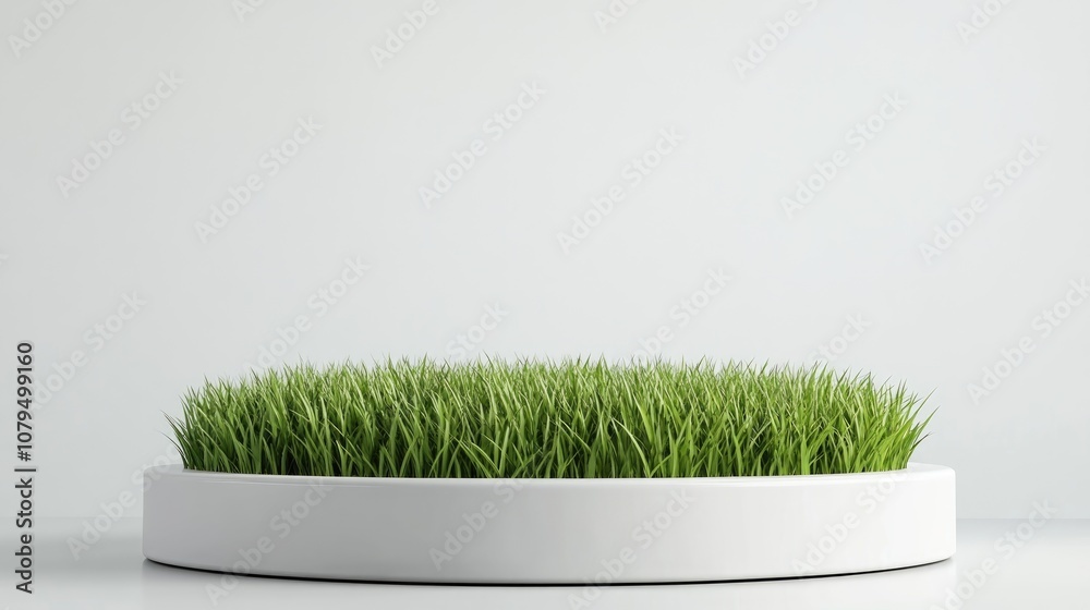 Poster 3d rendering of a grass podium against a white background