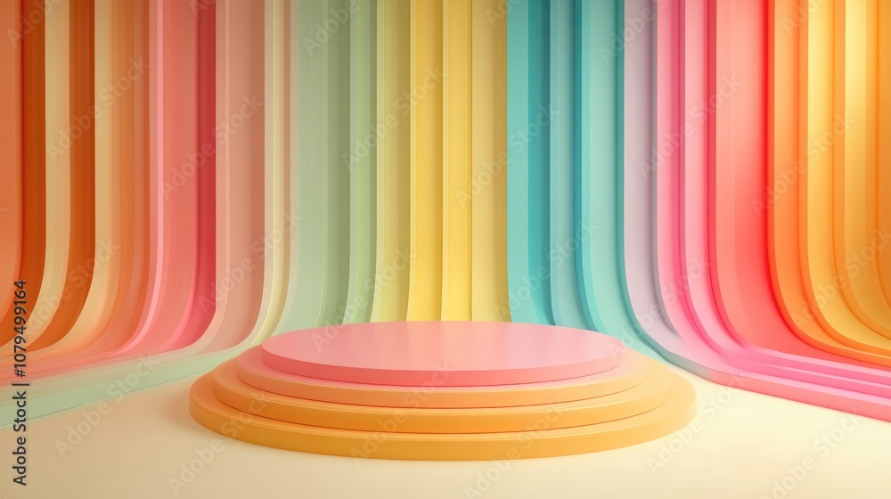 Poster 3d round podium with colorful background
