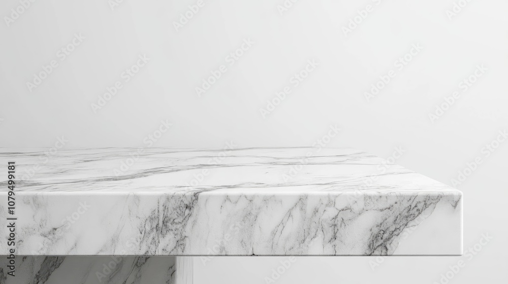 Poster Departmental perspective of a marble table on a white background High key style 3D rendering