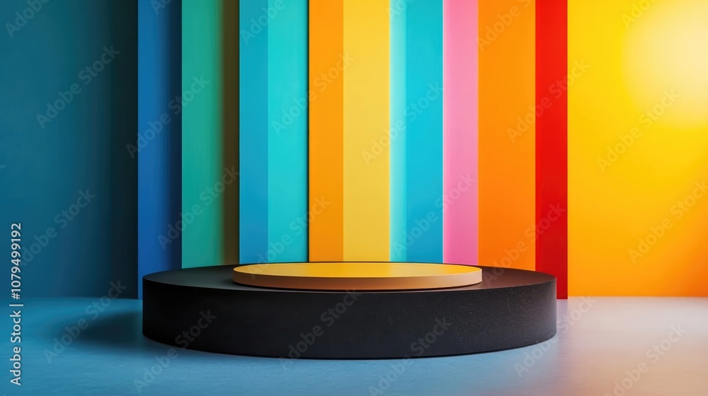 Poster 3D podium for product presentation mock up with a vibrant background 3D rendering