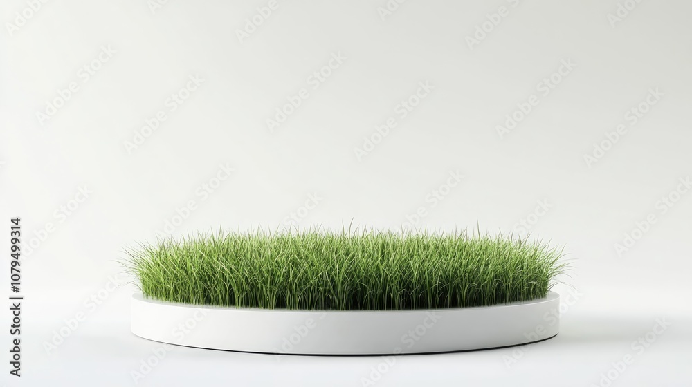 Poster 3d rendering of a grass podium against a white background