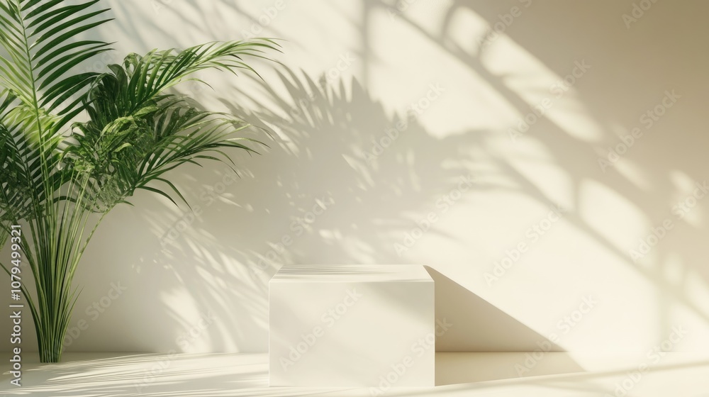 Poster 3D rendering of a white square podium with a plain background for product promotion minimalist design