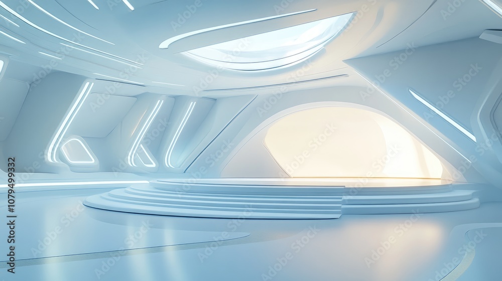 Aufkleber futuristic interior featuring an empty stage modern blank platform with a futuristic backdrop sci fi