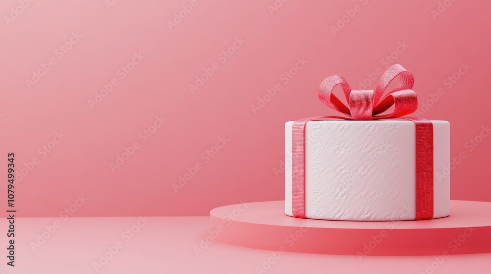 Aufkleber Minimal product backdrop suitable for holiday and sales events White gift box adorned with a red ribbon on a clean background 3D rendered illustration with included clipping path for each element