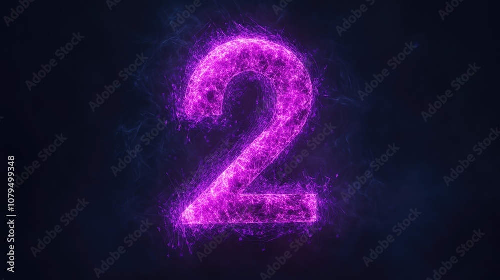 Aufkleber glowing purple numeral two on a dark background digital representation of the number two with vibran