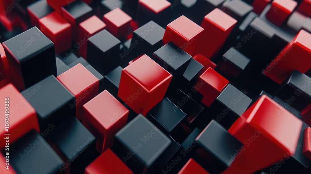Poster abstract background featuring 3d rendered red and black cubes