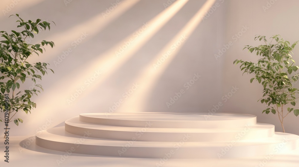 Aufkleber Podium setup for mock up presentation in a minimalist style featuring ample copy space 3D rendered abstract background design