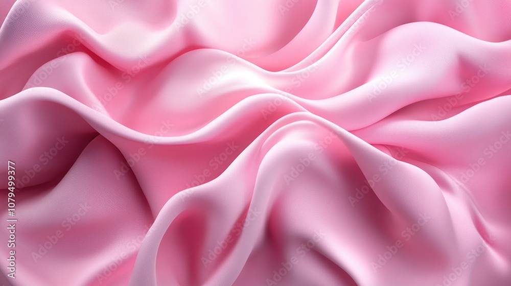 Poster 3D render of an abstract background featuring flowing pink silk drapery creating a wavy fashionable wallpaper effect with softly falling fabric