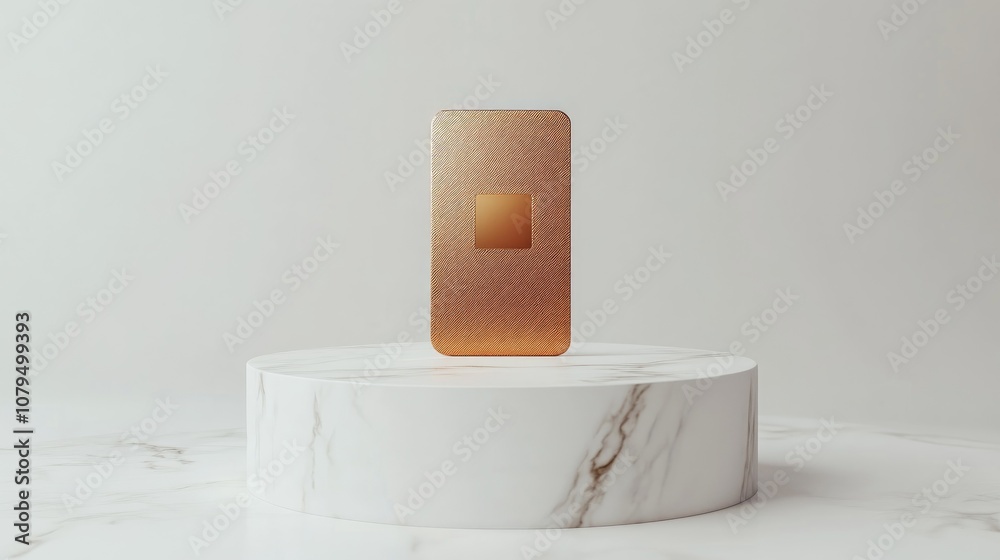 Poster bronze sim card symbol displayed on a white marble podium icon suitable for websites social media pr