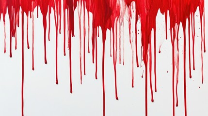 Red paint resembling blood drips onto a white background