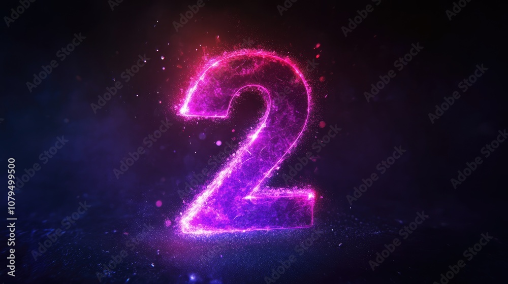 Aufkleber glowing purple numeral two on a dark background digital representation of the number two with vibran