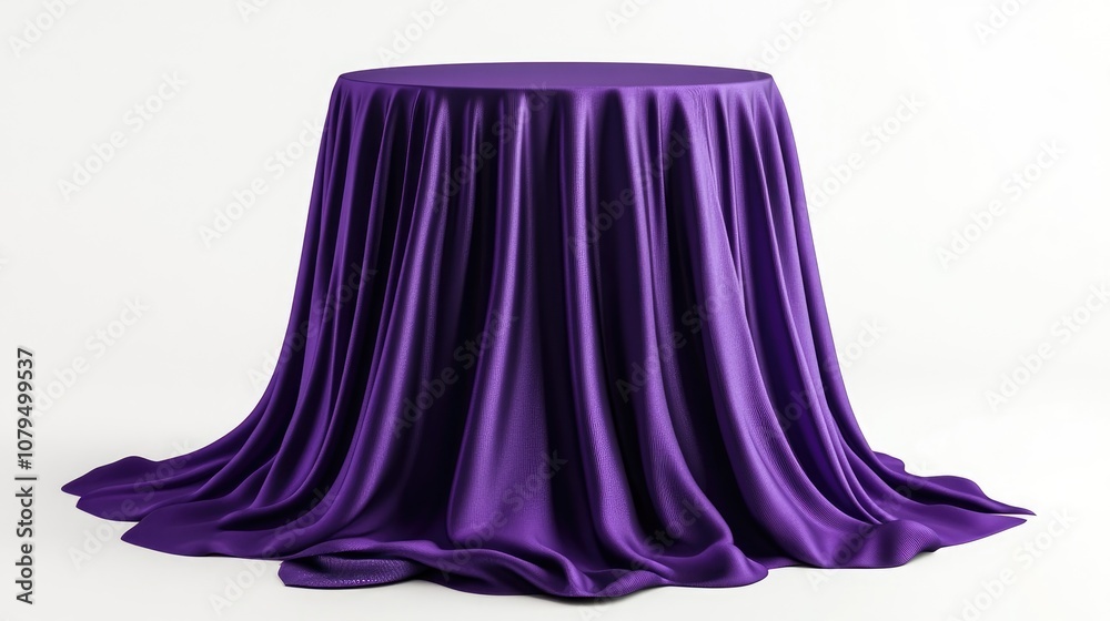 Aufkleber presentation pedestal draped in purple fabric space designated for an award or prize concealed by cl