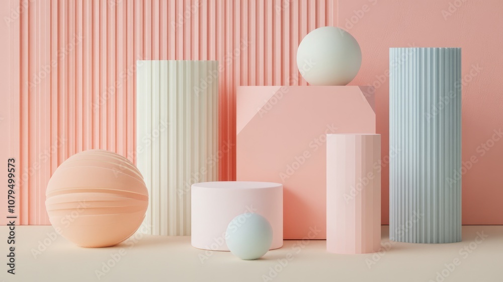 Aufkleber Minimalist abstract geometric shapes in pastel colors designed for product display or cosmetic presentation 3D rendering