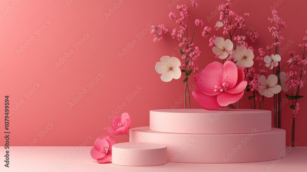 Aufkleber pink dual podium background for product presentation 3d illustration and rendering