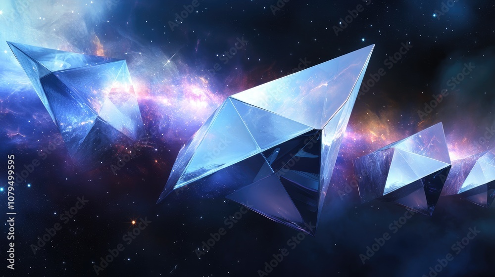 Poster sleek geometric design of futuristic solar sails set against an abstract space background