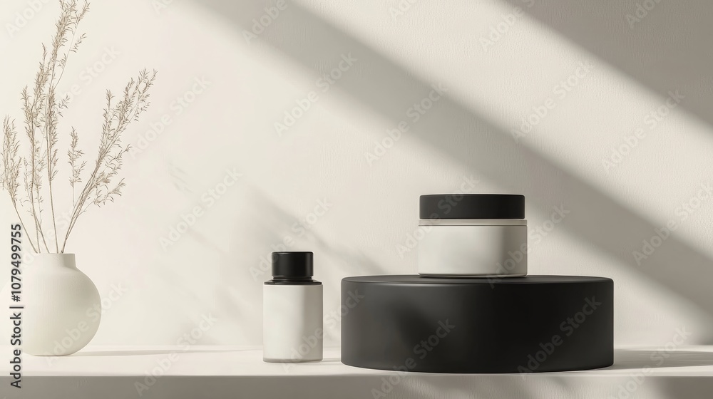 Aufkleber 3D rendering of a neutral product backdrop suitable for cream cosmetics with a modern black podium design