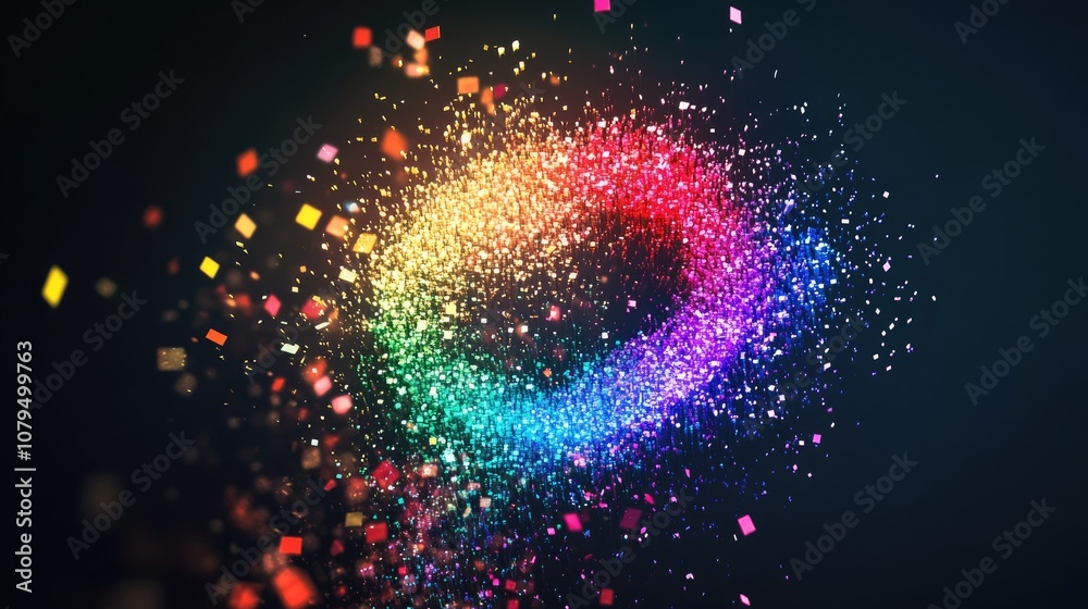 Aufkleber Dynamic NFC symbol breaking apart into colorful pixels against a dark backdrop