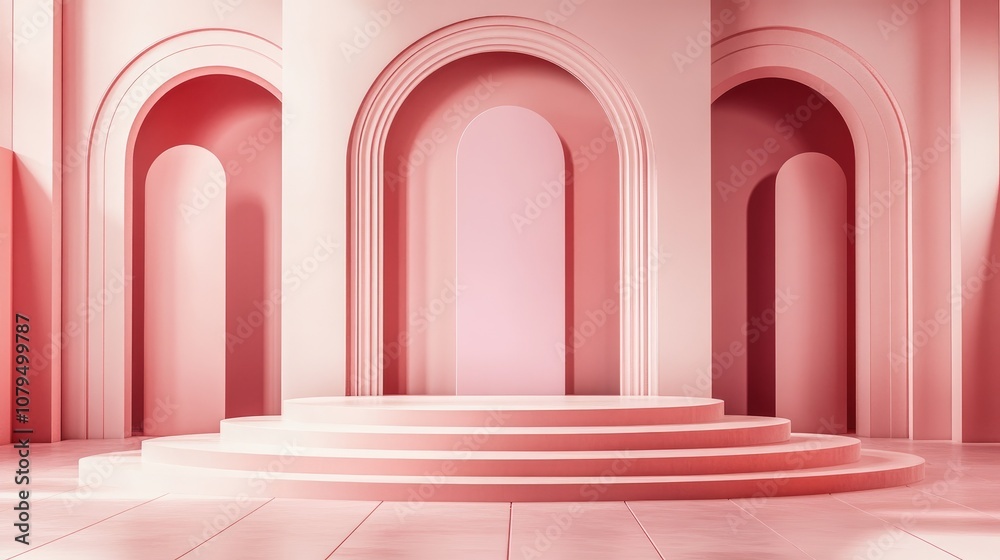 Poster abstract podium background featuring geometric shapes in pink hues minimalist 3d rendering with a ge