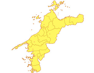 愛媛県　地図　黄色　イラスト