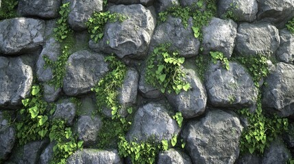 Textured Stone Wall Covered with Green Ivy and Lush Foliage in a Natural Outdoor Environment Showcasing the Beauty of Nature and Rustic Charm