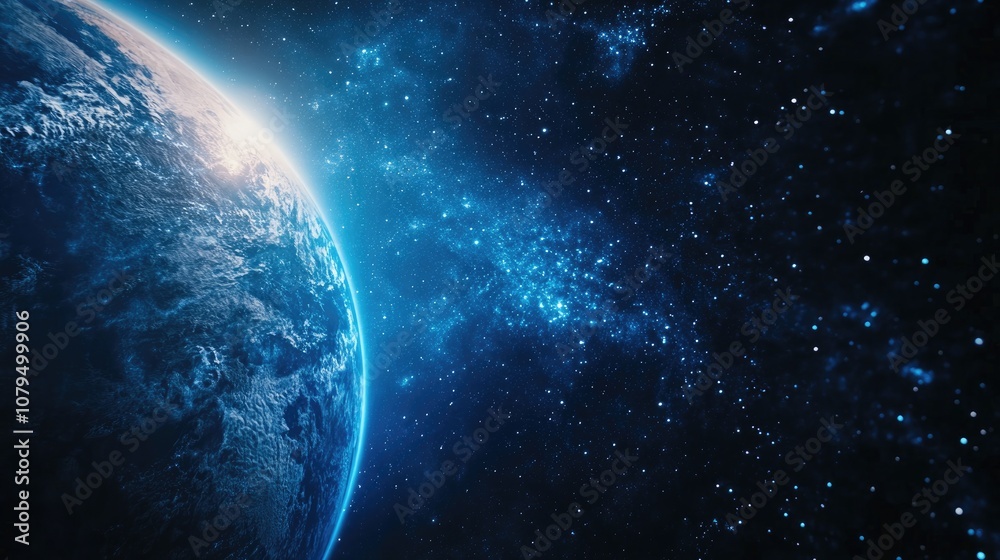 Aufkleber Abstract blue space background featuring Earth and galaxy showcasing a planetary glow Ideal for science and education themes related to outer space