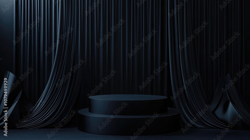 Poster 3d black geometric display podium with a dark backdrop