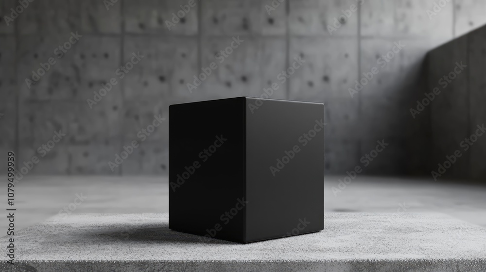 Poster black cube pedestal mockup background 3d rendering
