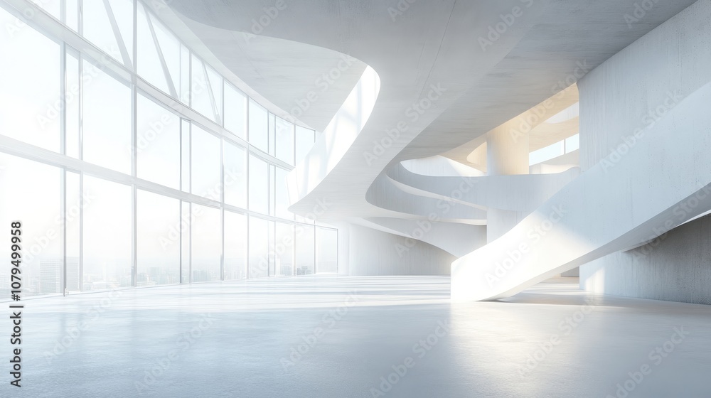 Aufkleber Abstract modern architectural background featuring an expansive open interior space 3D rendering