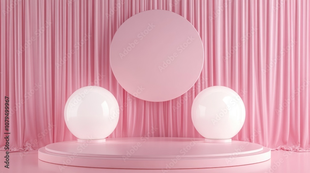 Poster pink dual podium background for product presentation 3d illustration and rendering