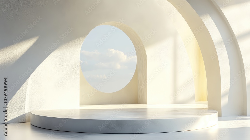Poster abstract background featuring a podium and wall scene created through 3d illustration and rendering 