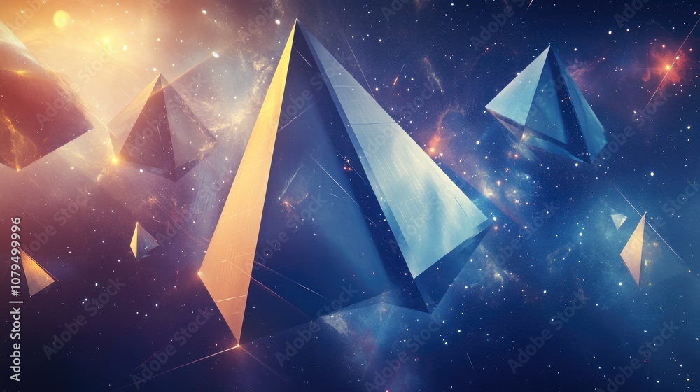 Poster sleek geometric design of futuristic solar sails set against an abstract space background