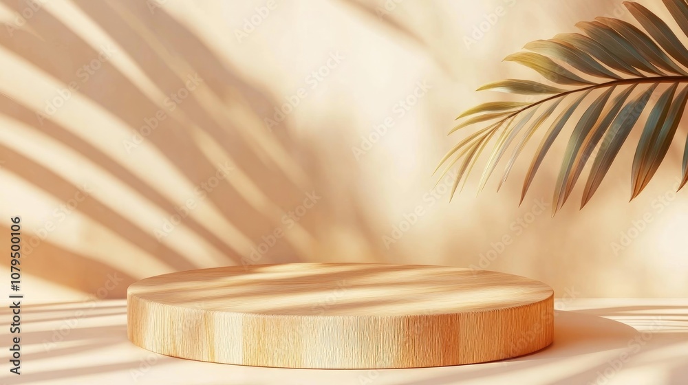 Aufkleber light beige and pastel orange 3d rendering of a simple minimal wooden podium background featuring a 