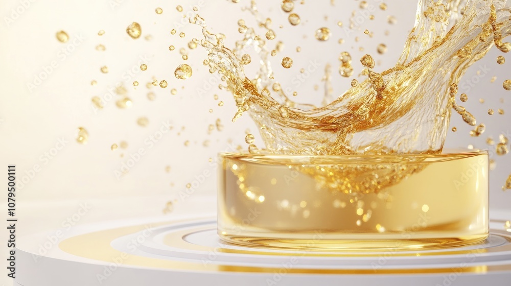 Aufkleber Product display stand with gold water splashes in the background 3D rendering