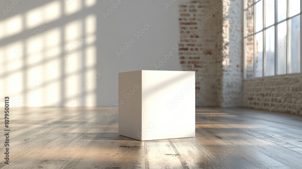 Poster Blank White Cube Display in 3D Render
