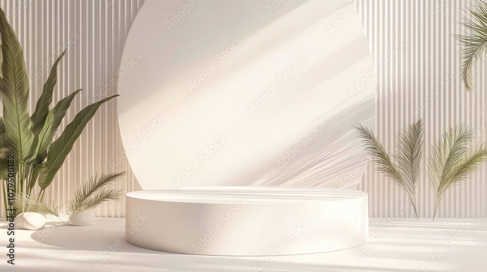 Poster 3D white rendering of a podium in a minimal scene featuring an abstract background and geometric shapes in white Stand pedestal background for product display