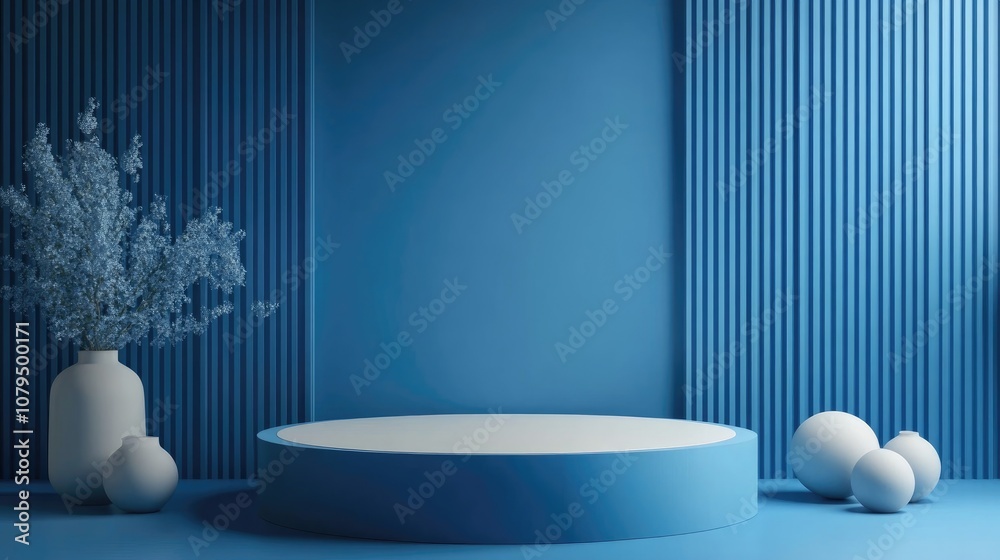 Aufkleber 3D rendering of an abstract blue background featuring a blank podium for product display