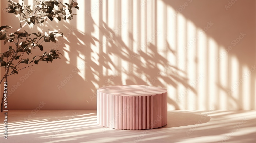 Poster 3d pink cylindrical podium in a minimalist studio setting abstract geometric shape illustration for 