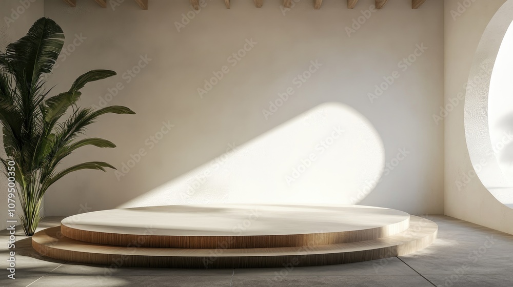 Aufkleber Minimalist style podium scene for mock up presentations featuring ample copy space 3D rendered abstract background design