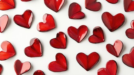Fototapeta premium Vibrant red heart shapes illustration for Valentine s Day against a white backdrop