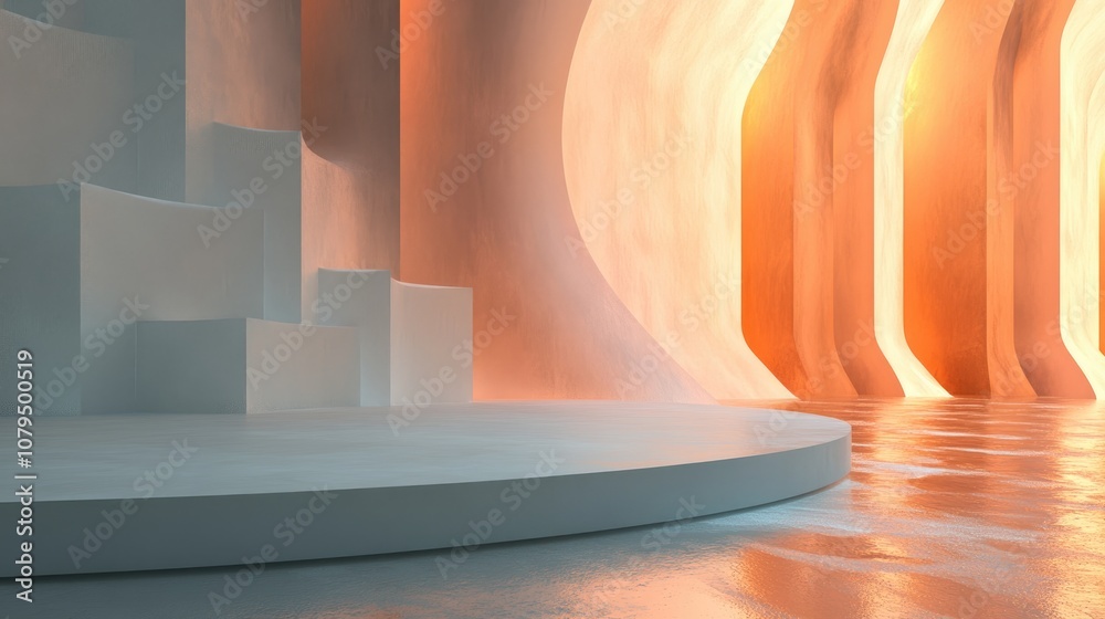Poster abstract background featuring a podium and wall scene created through 3d illustration and rendering 