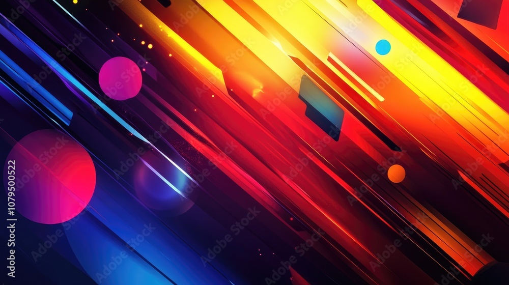 Poster vibrant abstract background featuring illuminated lines rectangles and circular shapes