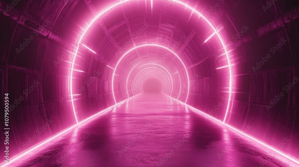 Poster futuristic neon backdrop featuring dynamic rays and lines abstract dark setting with a light tunnel 