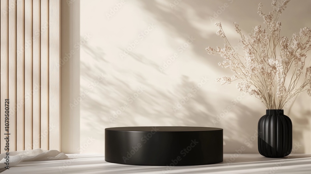 Poster 3d rendering of a blank backdrop for cream cosmetics featuring a modern black podium