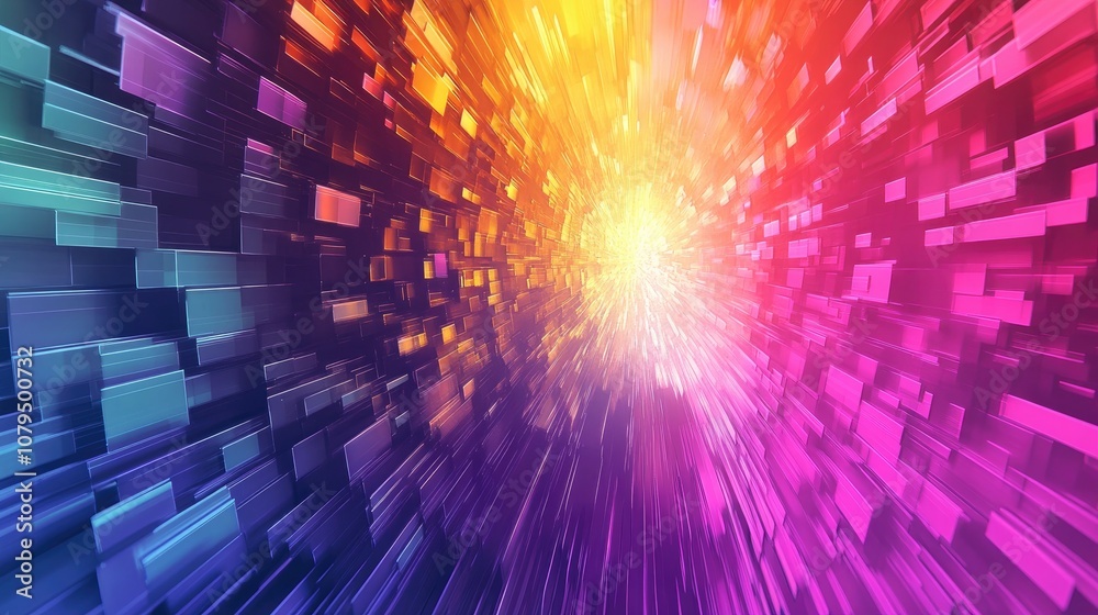 Poster Colorful circular lines in pixel animation creating a cartoon style backdrop A modern abstract background generated through 3D rendering