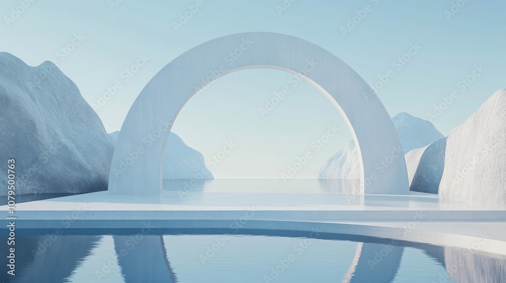 Poster Minimalist podium mockup for product display featuring an abstract scene with a blue backdrop 3D rendering