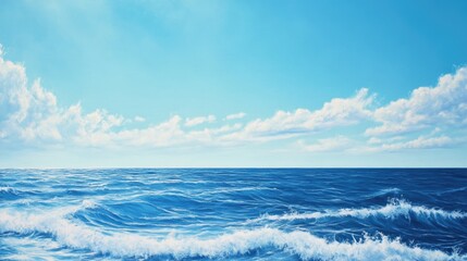 Fototapeta premium Vast seascape showcasing a broad horizon where the sky meets the ocean Expansive panoramic view