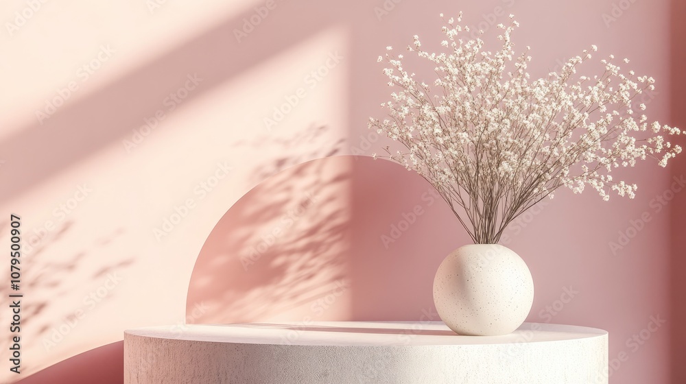 Fototapete 3D Render of an Abstract Composition Featuring a Round Pedestal Minimalist Studio Environment with Copy Space Modern Interior Backdrop for Landing Page Display and Product Presentation