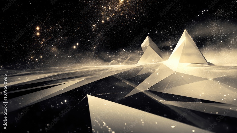 Poster sleek geometric design of futuristic solar sails set against an abstract space background